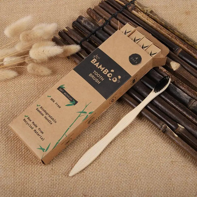 Bamboo Charcoal Toothbrushes – Extra Soft & Biodegradable (4pc)