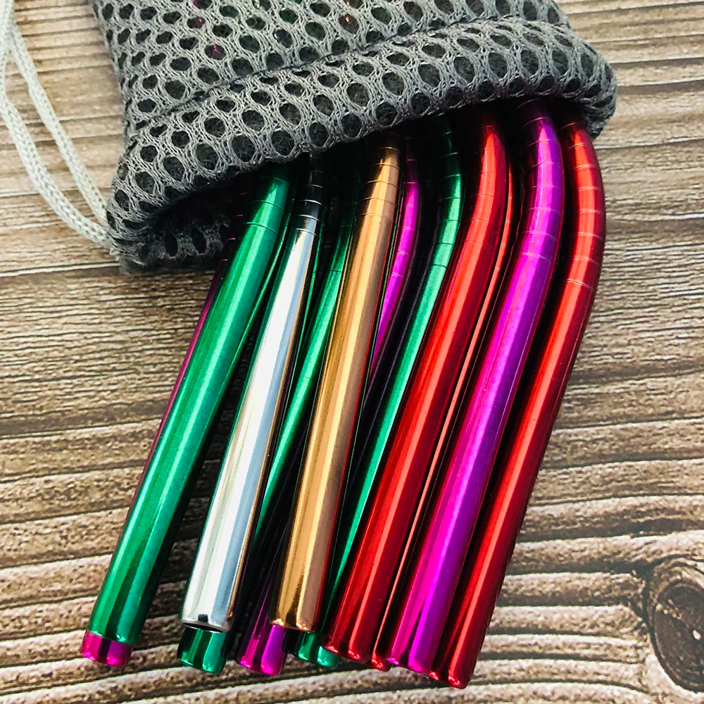 Reusable Stainless Steel Drinking Straws - Straight & Bent Metal Straws with Cleaning Brush and Travel Pouch