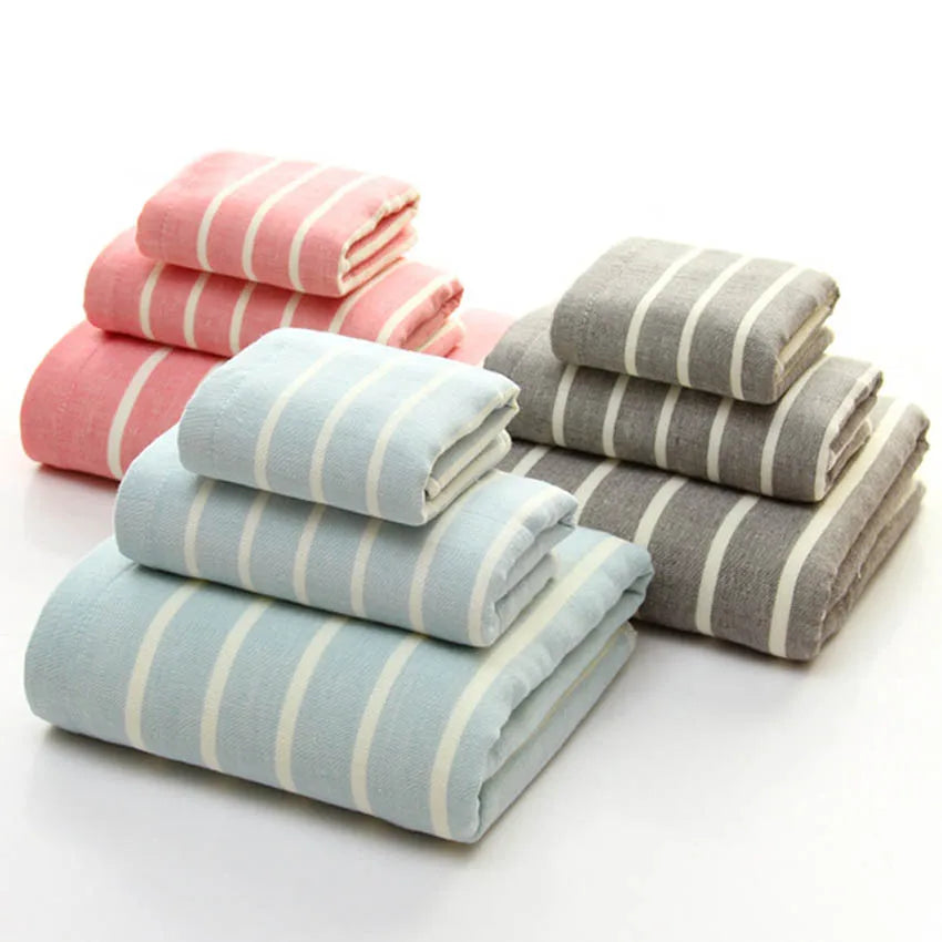 Plush Striped 100% Cotton Towel Set - Ultra Absorbent