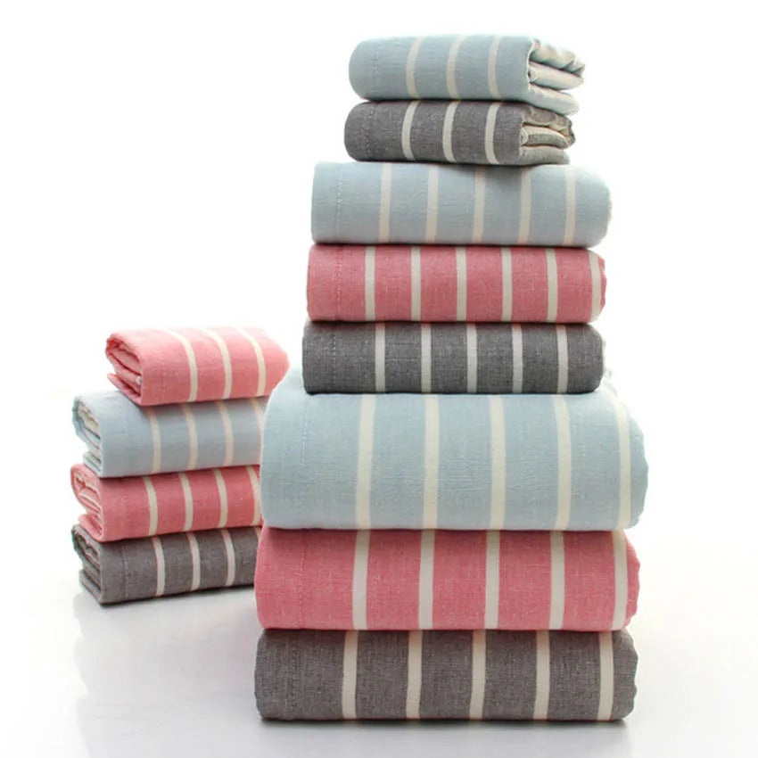 Plush Striped 100% Cotton Towel Set - Ultra Absorbent