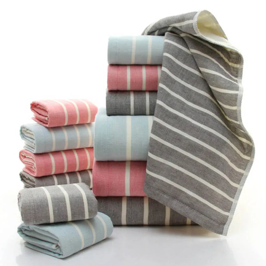 Plush Striped 100% Cotton Towel Set - Ultra Absorbent