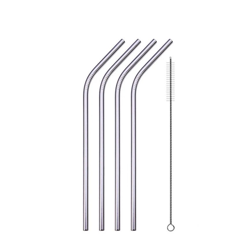 Reusable Stainless Steel Drinking Straws - Straight & Bent Metal Straws with Cleaning Brush and Travel Pouch