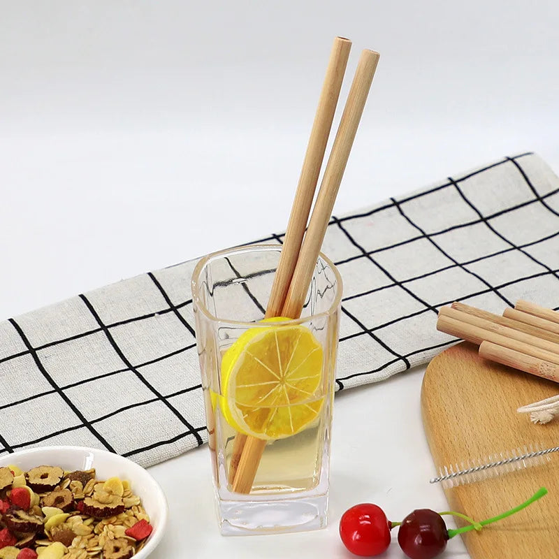 Reusable Bamboo Straw Set – Eco-Friendly with Cleaning Brush 1/2/4/10pc Sets