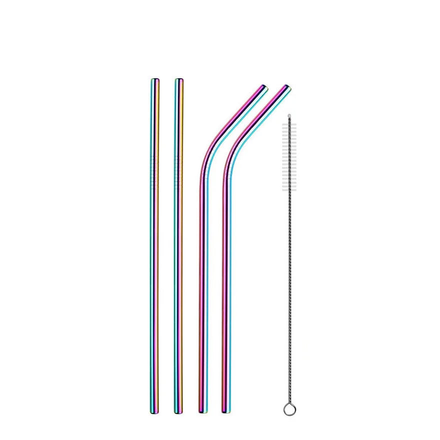 Reusable Stainless Steel Drinking Straws - Straight & Bent Metal Straws with Cleaning Brush and Travel Pouch