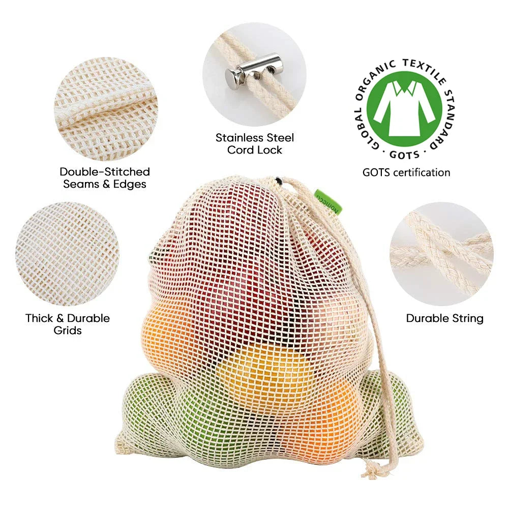 100% Organic Cotton Mesh Bags – Eco-Friendly & Reusable