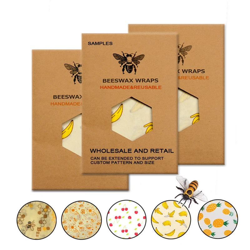 Eco-Friendly Reusable Beeswax Food Wraps - Organic Fresh-Keeping Storage Cloth with Custom Patterns