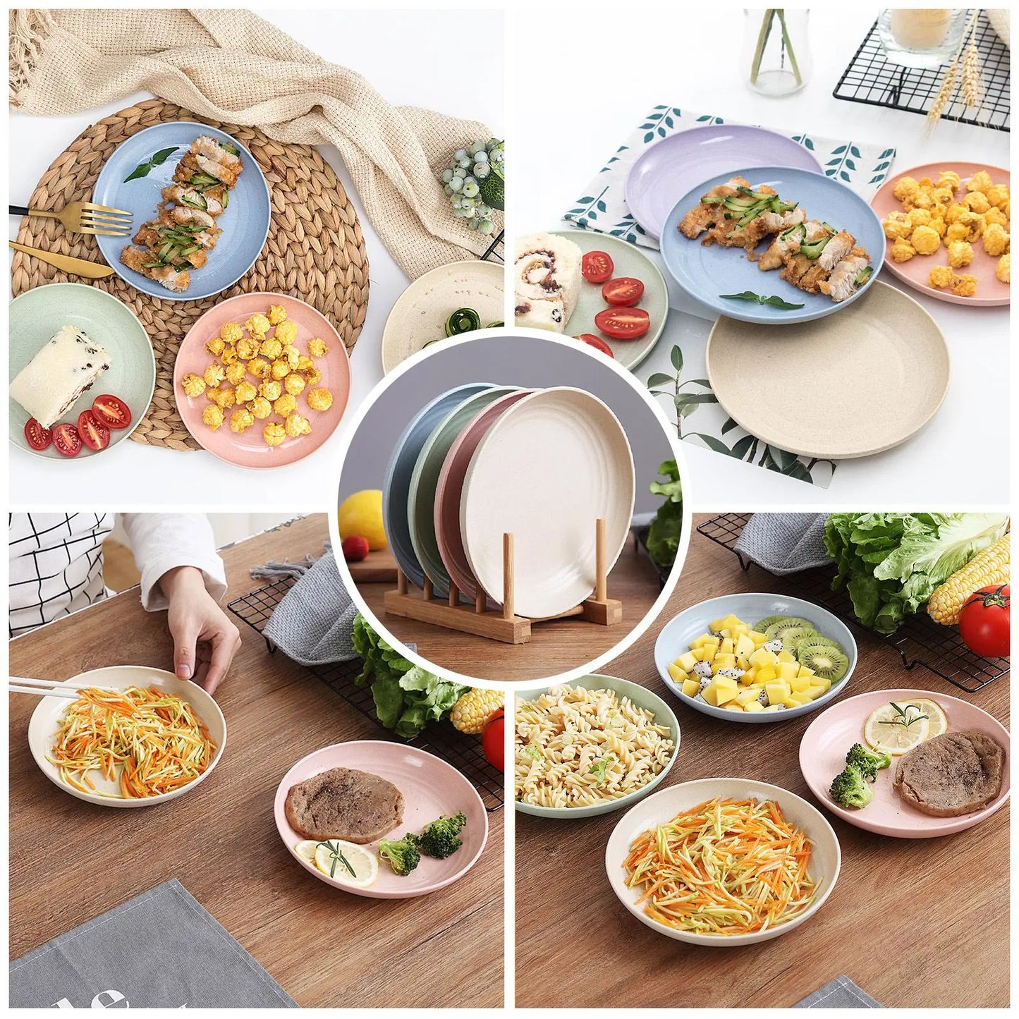 4-Pc Wheat Straw Dinner Plate Set - Eco-Friendly, Biodegradable, BPA-Free