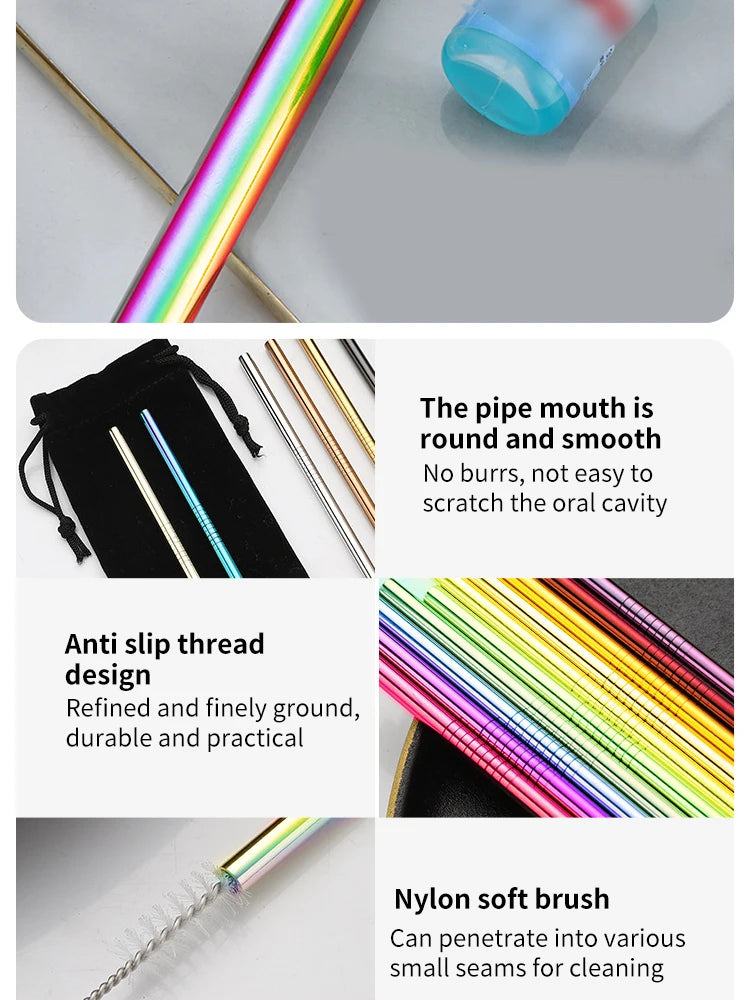 5-Piece Stainless Steel Straw Set - Colorful Reusable Metal Straws for Coffee, Tea, Juice, and Bar Drinks