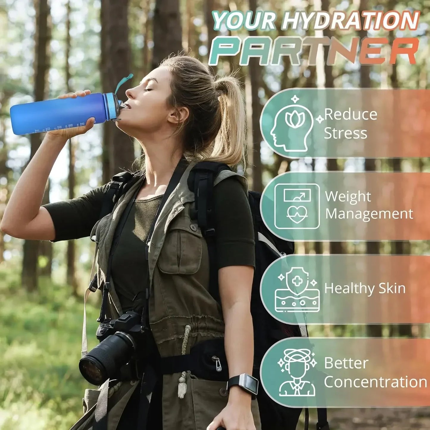 1L Time-Marked Water Bottle – Leak-Proof & BPA-Free