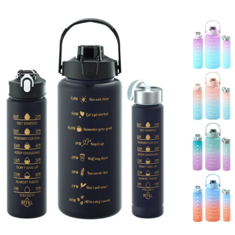 3-Piece Reusable Motivational Water Bottle Set – With Time Markers & Portable Design