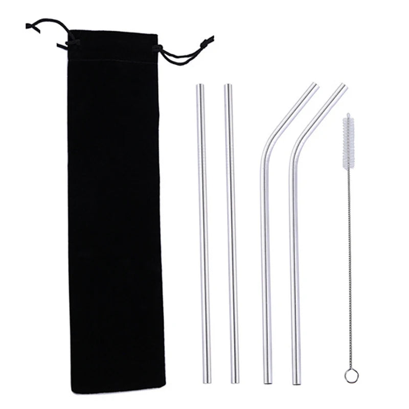 5-Piece Stainless Steel Straw Set - Colorful Reusable Metal Straws for Coffee, Tea, Juice, and Bar Drinks