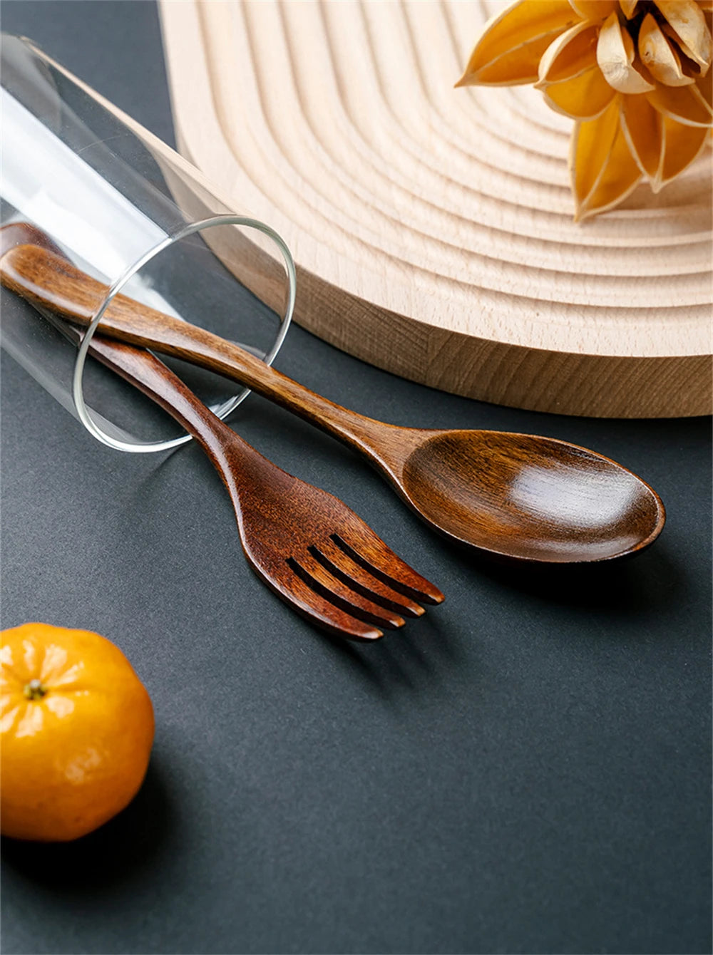 3-Piece Teak Tableware Set – Natural Wooden Fork, Spoon, & Knife