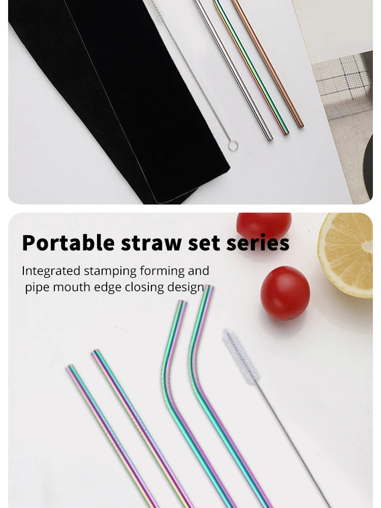 5-Piece Stainless Steel Straw Set - Colorful Reusable Metal Straws for Coffee, Tea, Juice, and Bar Drinks