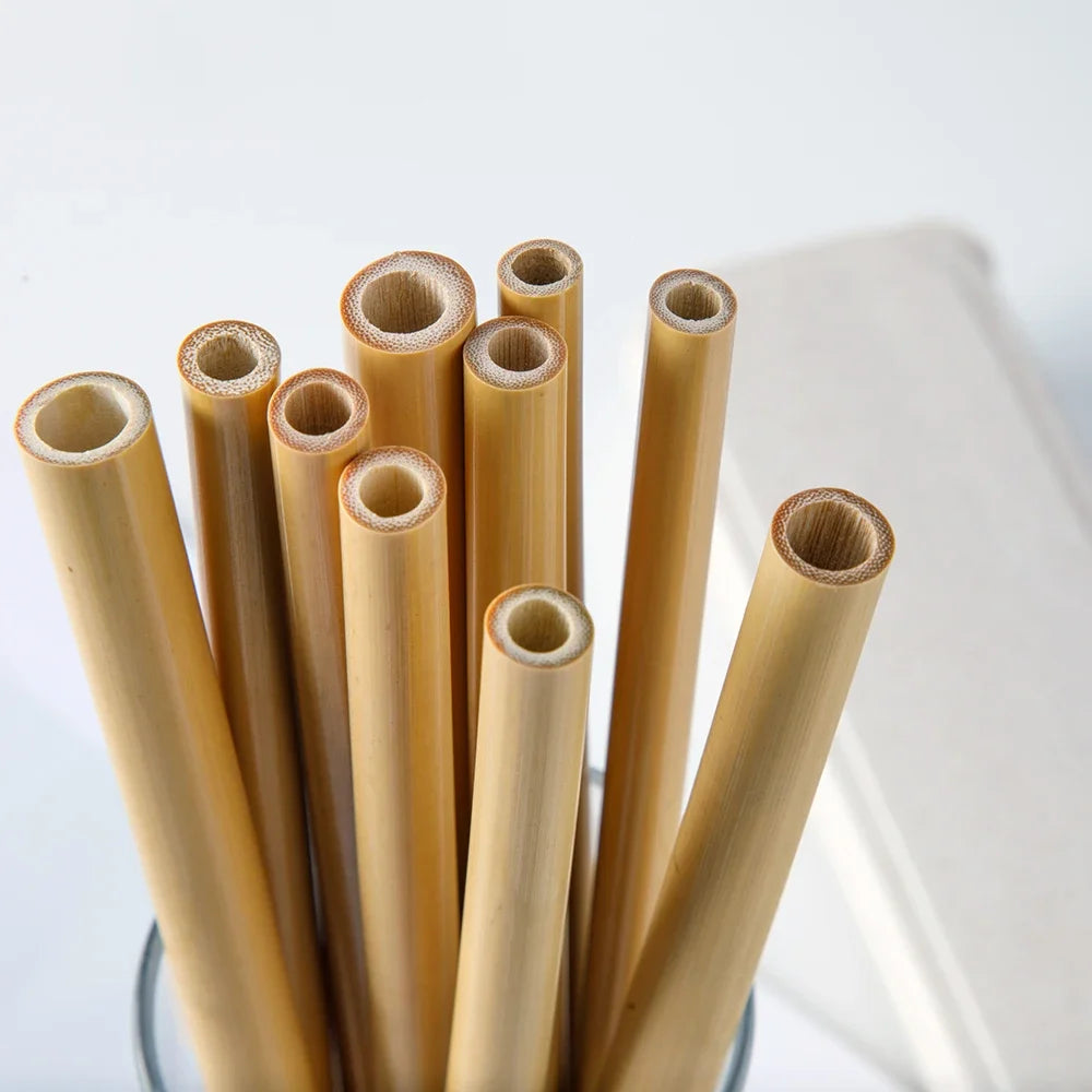 Reusable Bamboo Straw Set – Eco-Friendly with Cleaning Brush 1/2/4/10pc Sets