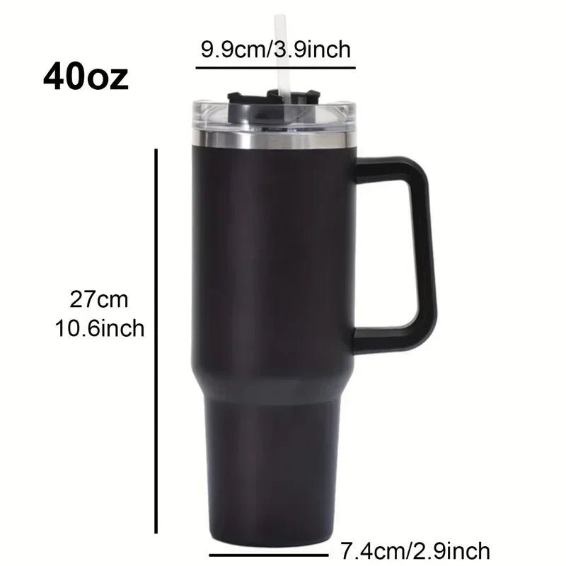 40oz Stainless Steel Insulated Water Bottle – With Handle & Straw