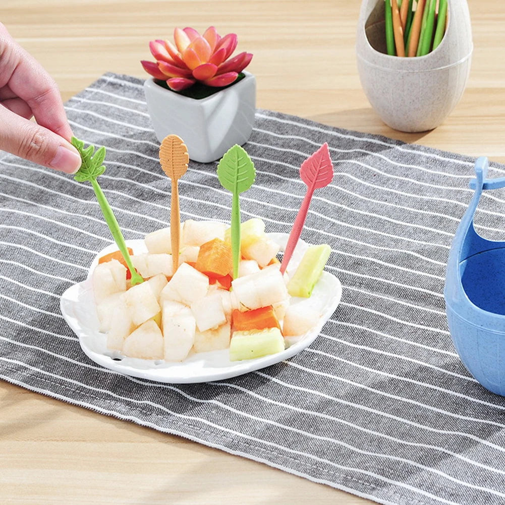 16-Piece Biodegradable Fruit Fork Set – Leaf-Shaped Dessert and Snack Picks