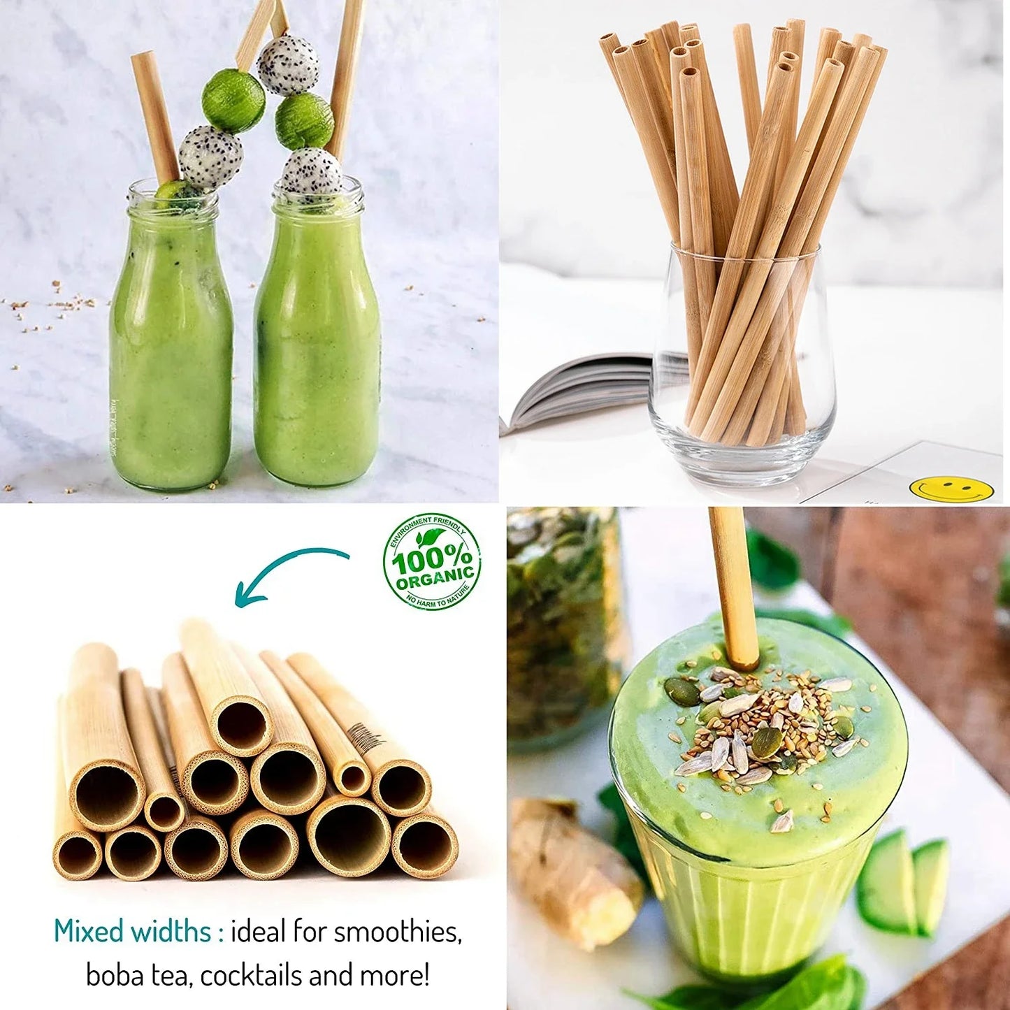 Reusable Bamboo Straw Set – Eco-Friendly with Cleaning Brush 1/2/4/10pc Sets