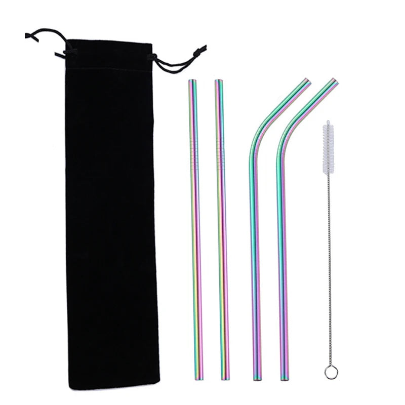 5-Piece Stainless Steel Straw Set - Colorful Reusable Metal Straws for Coffee, Tea, Juice, and Bar Drinks