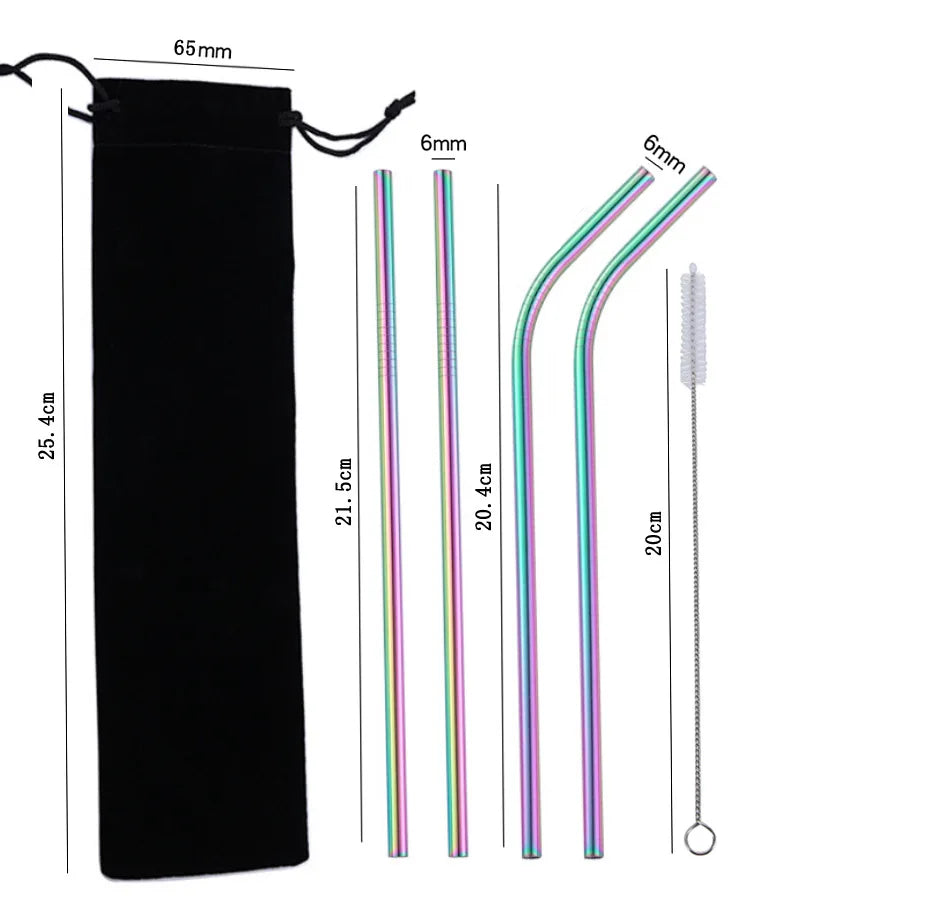 5-Piece Stainless Steel Straw Set - Colorful Reusable Metal Straws for Coffee, Tea, Juice, and Bar Drinks