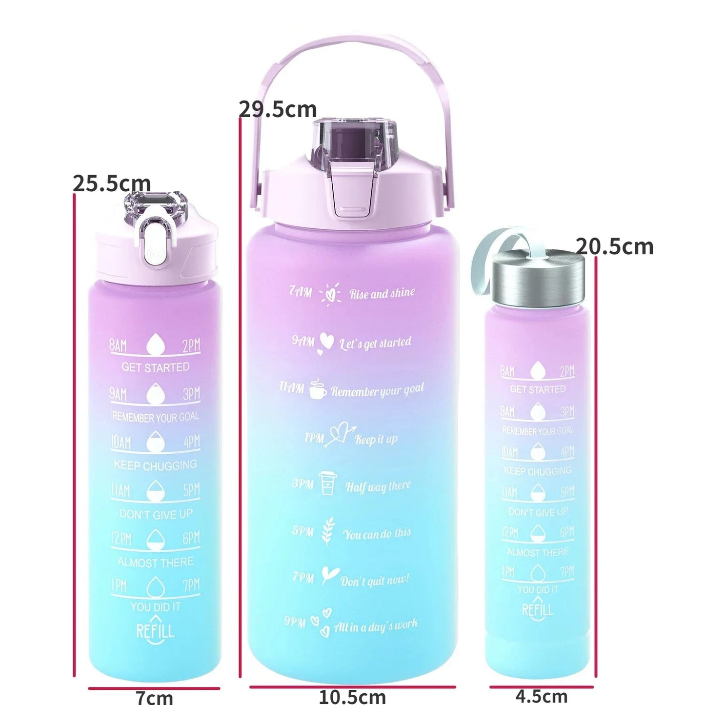 3-Piece Reusable Motivational Water Bottle Set – With Time Markers & Portable Design