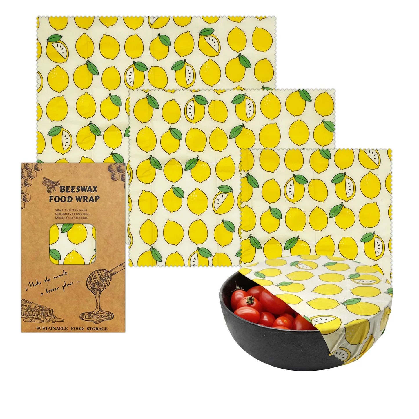 Eco-Friendly Reusable Beeswax Food Wraps - Organic Fresh-Keeping Storage Cloth with Custom Patterns