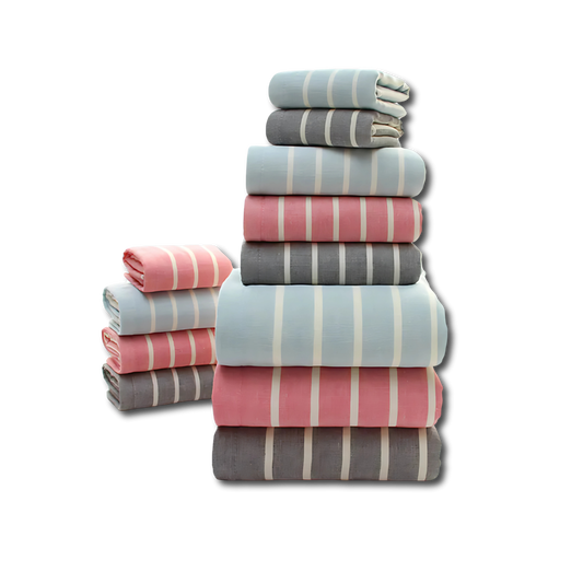 Plush Striped 100% Cotton Towel Set - Ultra Absorbent