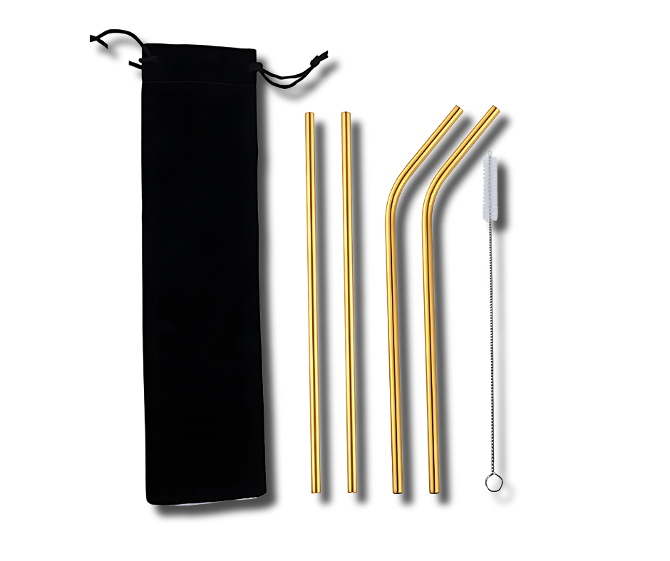 5-Piece Stainless Steel Straw Set - Colorful Reusable Metal Straws for Coffee, Tea, Juice, and Bar Drinks