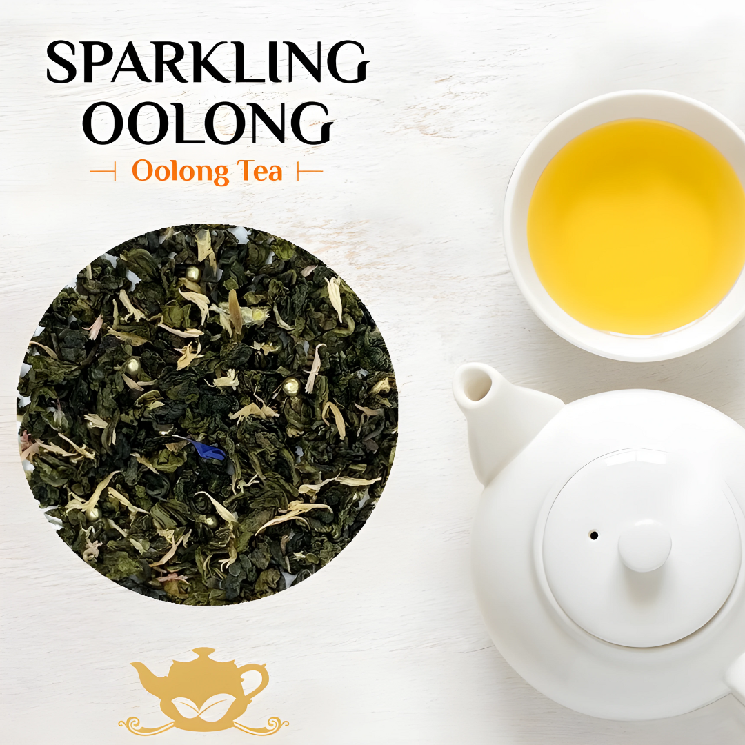 Sparkling Oolong Tea with Sugar Pearls and Rose Petals