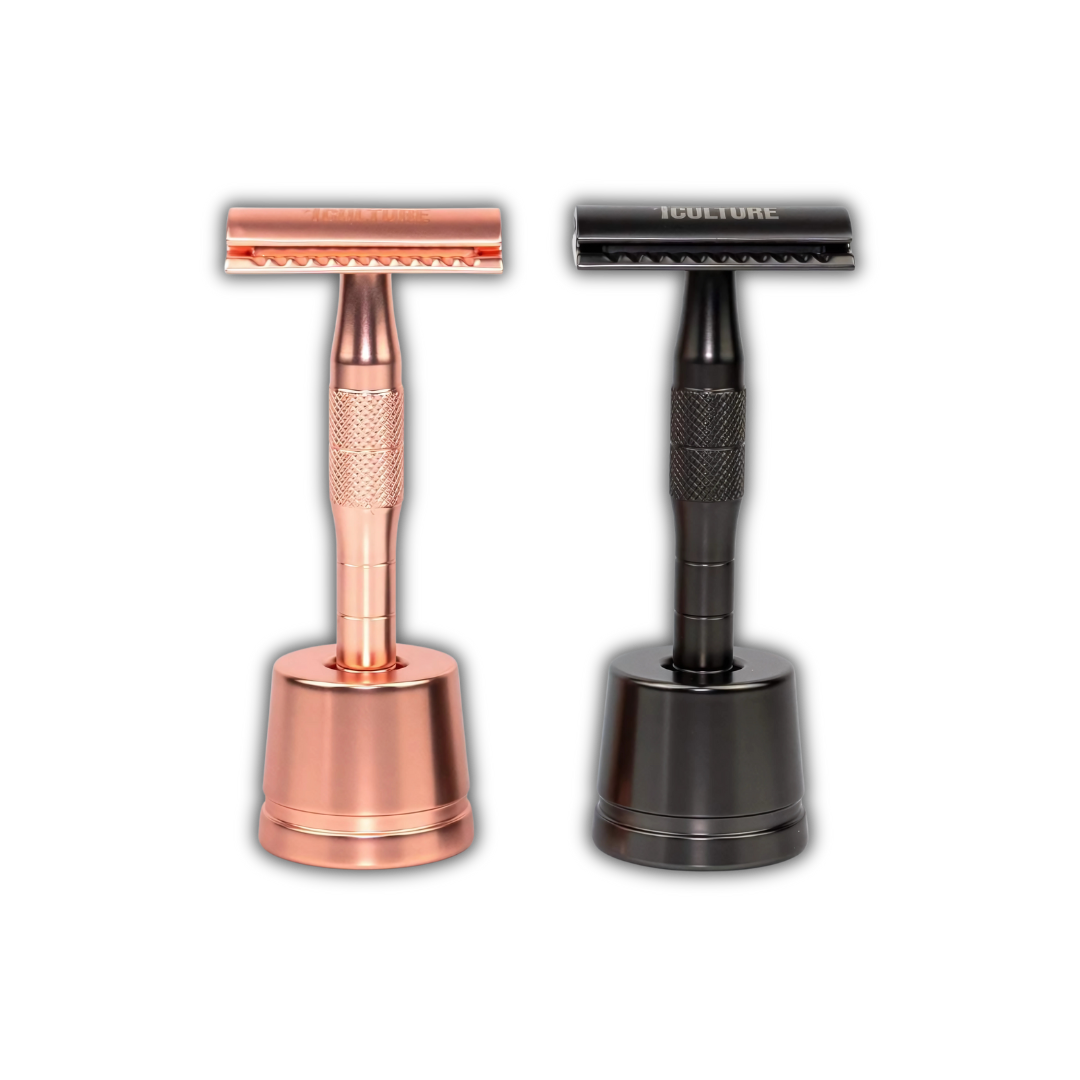 Reusable Safety Razor - Rose Gold or Black with Natural Jute Travel Bag